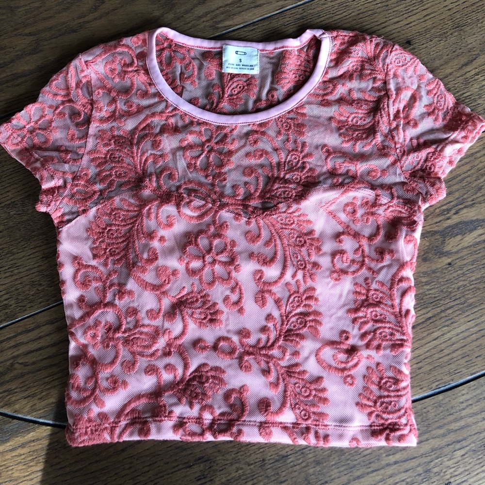 Urban Outfitters Pink Embroidered Lace Crop Top